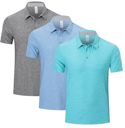 Polo Shirts for Men Adult Short Sleeve Golf Polo T Shirts Mens 3 Pack Work Casual Gym Tennis Workout Breathable Quick Dry Tops（P8010-BBG-L）
