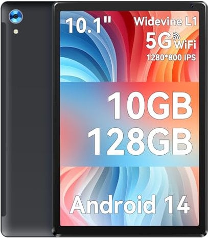 Ainmel 10 Inch Android 14 Tablet, 16GB RAM, 128GB ROM (Expandable to 1TB), Octa-Core Processor, 1280 * 800 IPS HD Touchscreen, 5G/2.4G WiFi, BT 5.0, Dual Camera, 2 Speaker