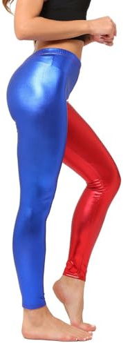 Onsoyours Damen Shiny Metallic Leggings Kunstleder Stretch Leggings Hoch Taille Sexy Leggings Hosen Tanzhosen Party Disco Clubwear