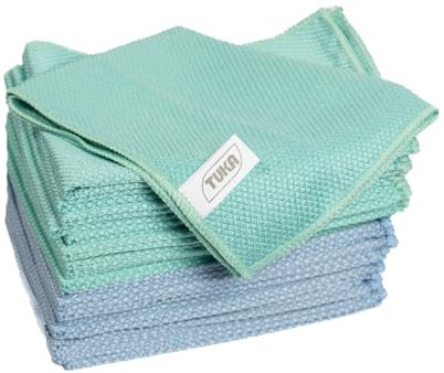 TUKA - 24 Bayetas Microfibra Limpia Cristales 30x40 cm - Pack de 24 Bayetas Reutilizables para Limpieza en Hogar, Vidrios, Coche, Baños, Espejos y Oficina - Absorbentes, Suaves y Sin Rayas (24)