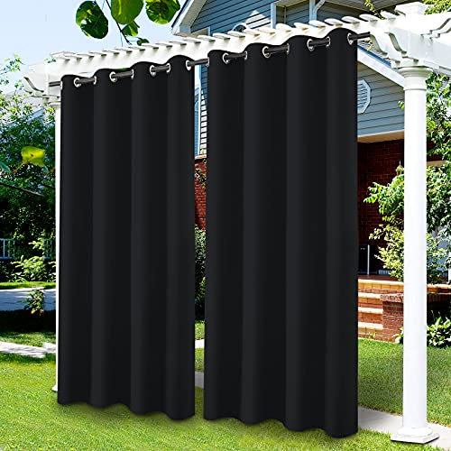 Rideaux occultants imperméables pour terrasse, porche, pergola, cour, porte coulissante, rideaux de jardin à isolation thermique, noir, 132,1 x 213,4 cm