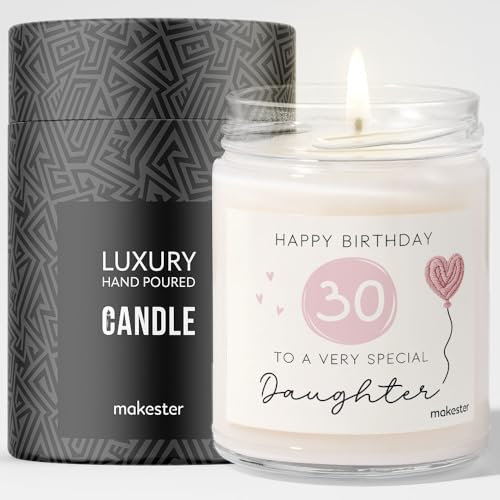 30th Birthday Gifts for Daughter - Luxury Soy Wax Candle - Vanilla, Jasmine, Sugared Almond - Makester