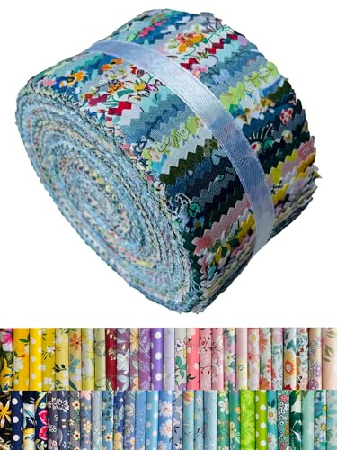 Jelly Roll Stoff, 100% Baumwolle, Quilt-Stoff, 40 vorgeschnittene Streifen (6,3 x 111,8 cm) zum Quilten und Nähen, 10 verschiedene Blumendrucke, 40 Stück mit Blumenmuster