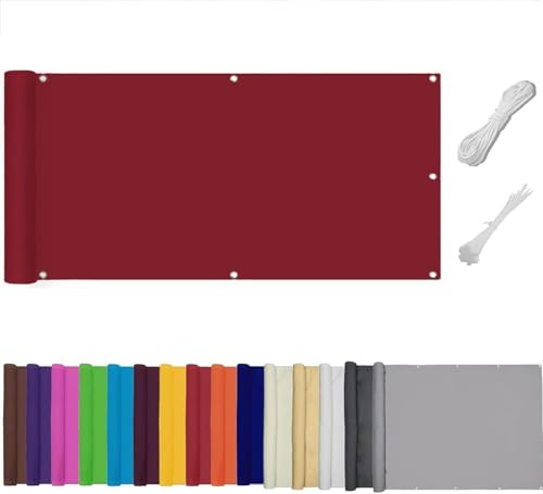QSZTJJ Balkon Sichtschutz Sichtschutz Zaun Schutz Abdeckung Balkonbespannung Blickdichte Windschutz Wasserdicht UV-Schutz für Balkongeländer Garten, ohne Bohren mit Kabelbinder (1x5m,Rot)