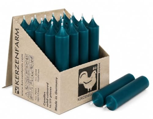 Kurze Stabkerzen Tafelkerzen durchgehend gefärbt Spitzkerzen für die Tisch-Deko zur Hochzeit Weihnachten & Party (10, Petrol)