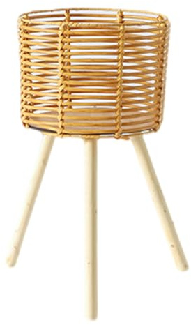 Tmboryuu Soporte para plantas con patas de madera, estante de almacenamiento para macetas, cestas de flores tejidas a mano, estante decorativo para suculentas, ratán, macetas