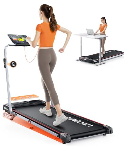RUNIMON Cinta de Correr Plegable para el Hogar, 6 en 1 Cinta de Caminar con 9% de Inclinación y Asa, 2.5HP para Debajo del Escritorio, Velocidad de 1-12KM/H con Pantalla LED, Control Remoto y App