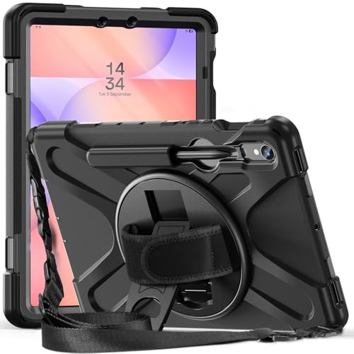 ProCase Rugged Case for Tab S10 Lite/S10 FE/S9 FE/S9/S8/S7 11 -Black | Heavy-Duty Shockproof Cover with S Pen Holder, Hand Strap and 360° Rotating Kickstand for 11 Galaxy Tab Models
