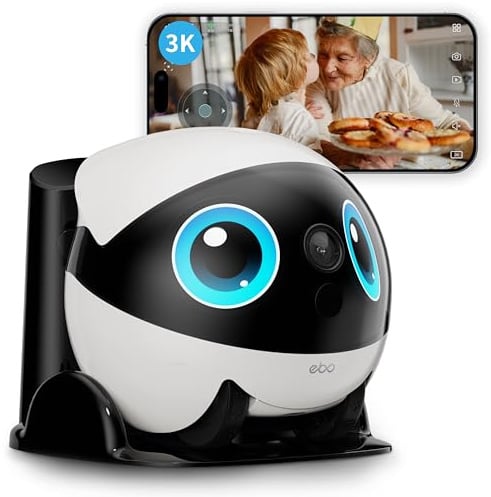 Enabot EBO Air 2 Plus FamilyBot,Interaktive Roboter,3K fahrbare Heimüberwachung,Überwachungskamera mit KI-Chat (ChatGPT) & Auto-Patrouille & Zwei-Wege-Audio & Videoanrufe (Mondweiß)
