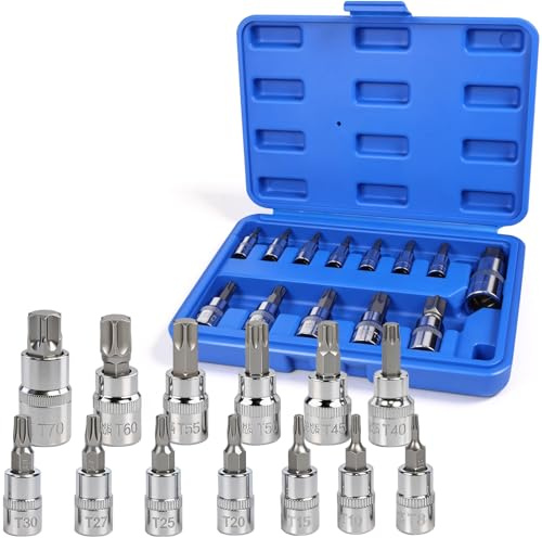AFEPHE 13 pezzi Bussole Torx maschio 1/2'‘, 1/4’', 3/8'', Set di bussole Cofanetto bussole a cricchetto T8 T10 T15 T20 T25 T27 T30 T40 T45 T50 T55 T60 T70 in CR-V