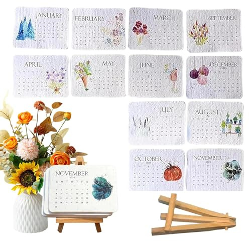Pflanzbarer Samenkalender 2026, Umweltfreundlich, Pflanzbarer Liebessamen-Kalender Mit Holzsockel, Für Ein Grünes Leben, Als Heimdekoration Und Um Jedem Monats Natur Hinzuzufügen