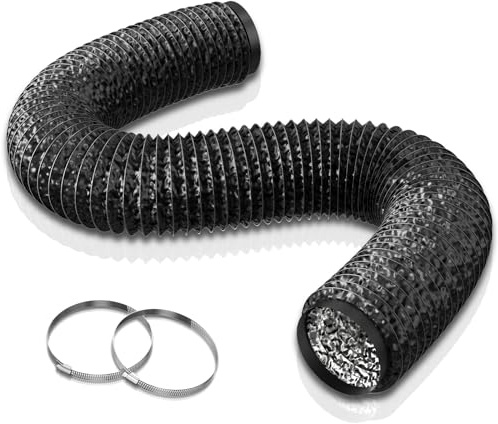 Aygrochy Schwarz PVC Abluftschlauch 150mm, 5 Meters Lüftungsschlauch für Mobile Klimaanlage, Trockner, Abluftventilator, Abzugshaube, Belüftungssystem, mit 2 Schlauchschelle