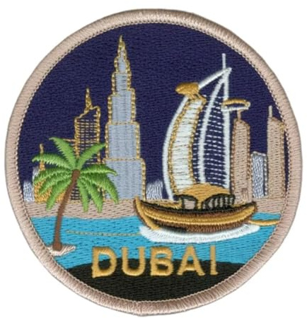 Dubai Patch bestickt zum Aufbügeln oder Aufnähen (7,6 cm) VAE Reise Nahen Osten Urlaub Burj Khalifa Souvenir Schild Emblem Geschenk Patches