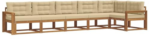 vidaXL Outdoor-Sofagarnitur mit Kissen 6 pcs Natur und Beige, Garten Lounge Möbel, modernes Outdoor Sofa, langlebiges Patio Sectional Sofa, Akazien entspannendes Set für Komfort im Hinterhof