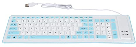 HaloVerde Foldable Silicone Keyboard with Full Size Layout for Quiet Typing, Washable and dust protection Roll Up Design, a 103 Key Laptop Keyboard for PC and Travel (Blue)
