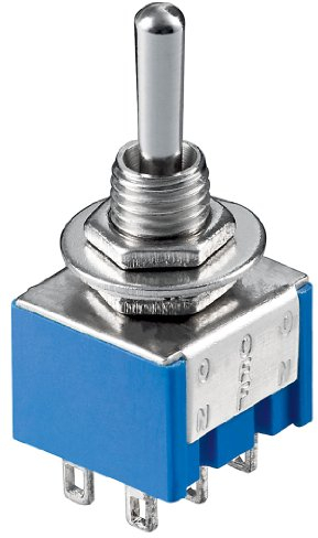 Goobay 10023 Kippschalter Miniatur, EIN – AUS – EIN, 6 Pins, blaues Gehäuse