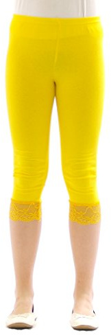Mädchen Kinder Leggings Leggins Hose Capri 3/4 kurz mit Spitze Baumwolle Gelb 146