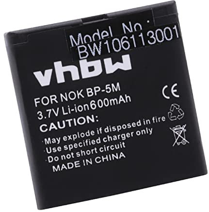vhbw Batterie Remplacement pour Nokia BP-5M pour téléphone Portable (600mAh, 3,7V, Li-ION)