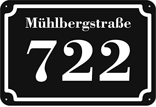 Schwarze Hausnummer und Straße Schild 2mm Aluverbund, 20 x 17 cm individuell nach Ihren Wünschen selbst gestalten