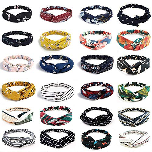 Boho Stirnband Damen,Viccess 24 Stück Boho Haarband für Dame,Haarreifen Boho Damen,Boho Haarband Verdrehtes Stirnband Damen Elastische(24 Druckdesign)