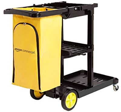 Amazon Basics Reinigungswagen mit Reißverschlusstasche und 2 Ablageflächen, Schwarz/Gelb, 120 x 51 x 98cm (Früher Marke AmazonCommercial)