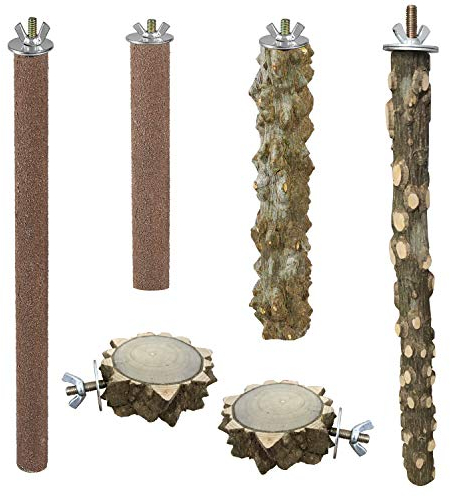 Allazone 6 Stück Sitzstangen für Vögel - Natur Sitzstangen und Premium Korksitzbrett für Wellensittich, Finken, Aras