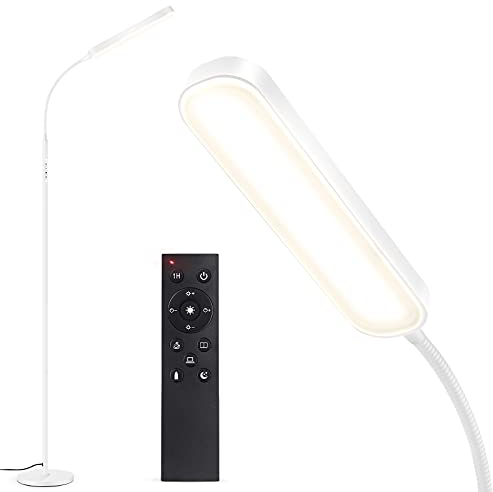 OUTON Stehlampe LED Dimmbar 15W 1500LM, Leselampe mit 4 Farbtemperatur, Fernbedienung und Touch Steuerung, 1H Timer, Leseaufgabe Beleuchtung für Wohnzimmer Schlafzimmer Büro, Weiß