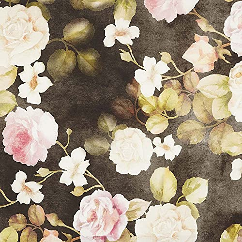 Kt KILOtela - Dekostoff Halbpanama, Digitaldruck, Bio-Baumwolle, Leichte Bezüge, Kissen, Tischdecken, Gardinen, Vorhänge, 100 cm Länge x 280 cm Breite, Rosa, Creme, Schwarz – 1 Meter