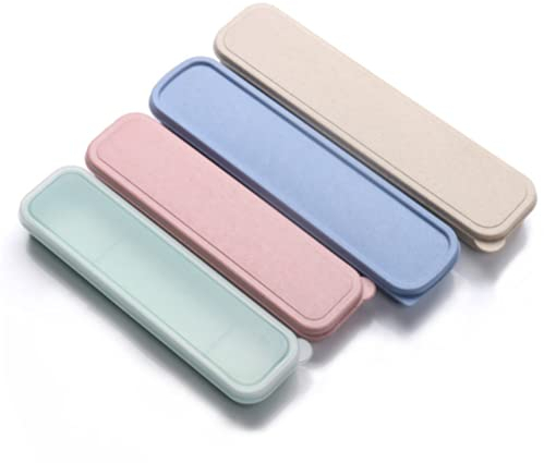 Portable Besteck Box 4 Stück Geschirr Aufbewahrungsbox Kunststoff wiederverwendbare umweltfreundliche Besteckbox aus Weizenstroh Küchenutensilien Fall Picknick Box für Camping, Wandern (4PCS)