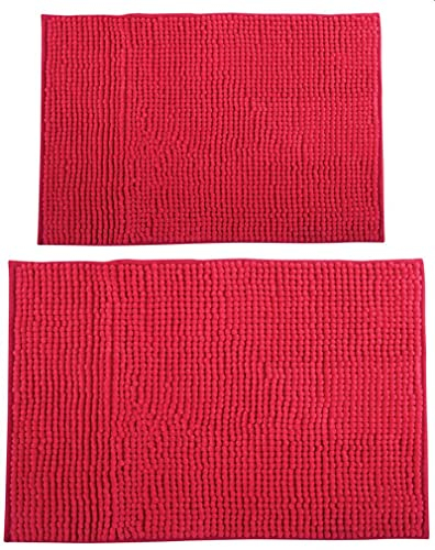 MSV Chenille Badvorleger Langflor Badvorleger Set 2 teilig 40x60 cm + 60x90 cm Rosa
