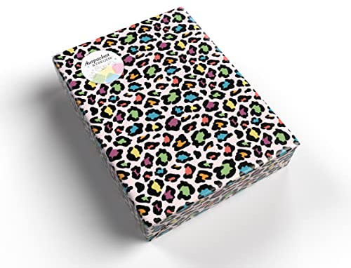 Geschenkpapier für Frauen Mädchen Gepard-Muster Tieren-Muster Geschenkpapier für kleine Geschenke für Geburtstag Weihnachten (5 Bögen + 5 Aufkleber Geschenke + 18 Verschlusspunkte)