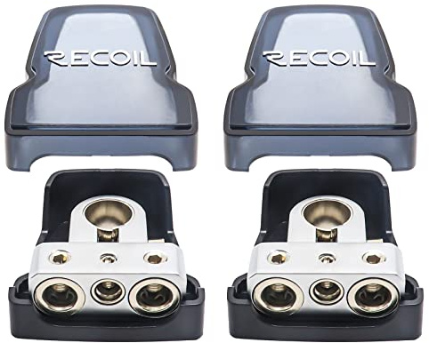 Recoil 2 Pack Premium Solid Brass Positive Negative Battery Terminals Clamps with Two 0/2/4 Gauge Outputs and One 4/8 Gauge Output