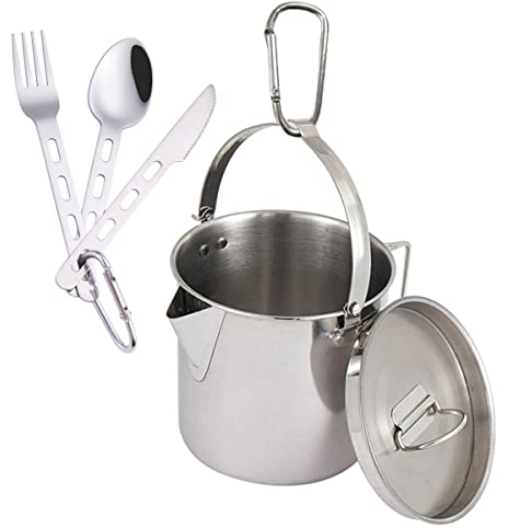 ZNZNANG Outdoor Stainless Steel Kettle,1.2L Mountaineering Camping Teapot,Portable Hanging Pot Cookware Coffee Pot Picnic Pot