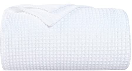 PHF 100% Baumwolle waffledecke Kuschedecke 230x270cm, leicht & atmungsaktiv, perfekt für den Sommer - Oeko-TEX® Zertifiziert - Hotelwäschequalität - Ideal für Sofa Couch Bett, Weiß
