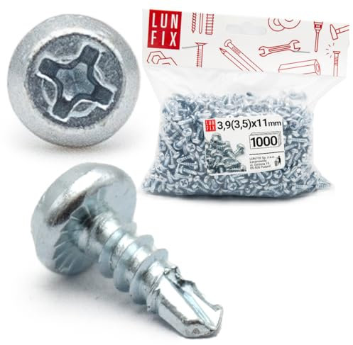 Lun Fix Profilverbindungsschrauben 3,5 x 11 mm | 1000 Stk.|Selbstschneidende Blechschrauben,Verzinkte Profil Schrauben,Trockenbau Schrauben,Schnellbauschrauben mit Kreuzschlitz,Metallschrauben
