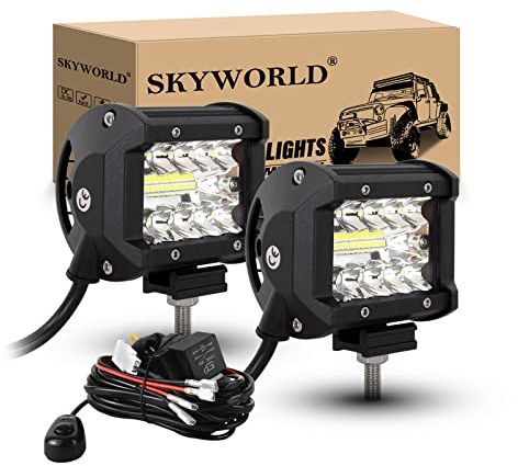SKYWORLD LED Arbeitsscheinwerfer Bar 2 X 10cm 60W LED Scheinwerfer 12V 24V Arbeitslicht Zusatzscheinwerfer mit Kabelbaum für Auto Offroad Traktor PKW LKW SUV UTV ATV