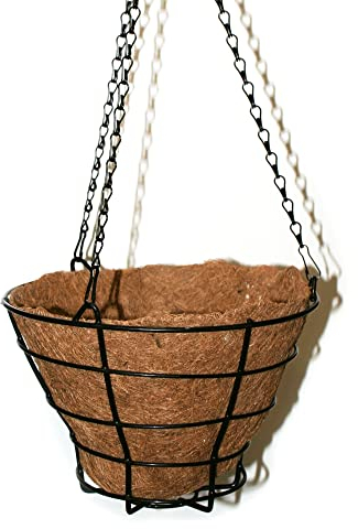DOJA Barcelona | Maceta Colgante Coco | 240mm | Pack2 | Macetero Colgante Mimbre Coco Decoracion Jardin Vertical | Cesta Colgante de Coco Exterior/Interior | Cestas Plantas Pared Jardin, Balcon