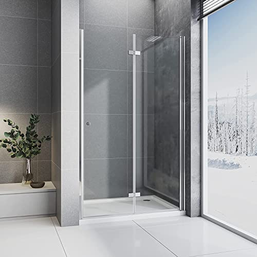 Duschtür 75cm Faltbare Nischentür Duschabtrennung 180° Schwingtür Falttür Duschwand Dusche NANO Echtglas | Verstellbereich 75-77 cm | Höhe 185 cm | BD-Baode