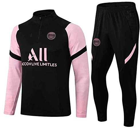 JIEAGY Paris Jersey Combinaison de Formation À Manches Longues Veste Printemps et Automne Veste Costume Football Uniforme Personnalisé PSG Hommes Femmes(XXL-XXLarge,Black Pink)