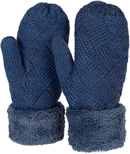 styleBREAKER Damen warme Winter Strick Fäustlinge, Handschuhe mit Rauten Muster, Thermo Fleece, Strickhandschuhe 09010031, Farbe:Jeansblau