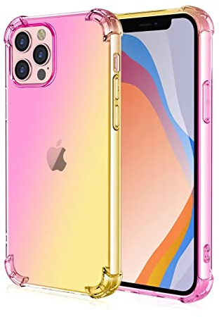 EASSGU Custodia per iPhone 12 Pro Max (6.7 Inches), Cover Silicone TPU Colore Sfumato Trasparente, Custodia per Telefono Antiurto e Antigraffio - Oro Rosa