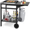 GOPLUS Carro de barbacoa con 2 ruedas, postre exterior para barbacoa, plancha con bandeja plegable, 4 ganchos metálicos, mango lateral, negro