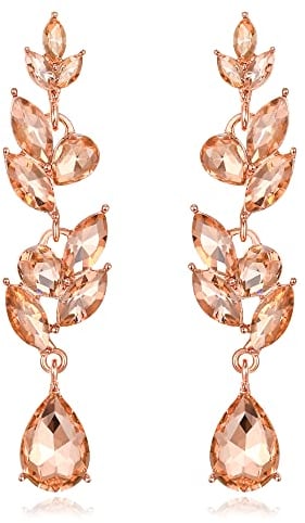 EVER FAITH Matrimonio Cristalli Goccia Orecchini per Sposa, Foglia Marquise Art Deco Strass Lampadario Forato per Donne Champagne Rosa Oro-fondo