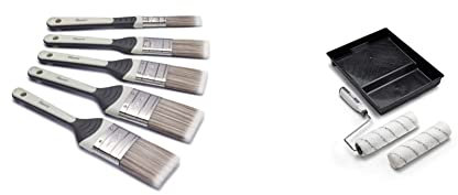 Harris Seriously Good No Loss Paint Brushes for Walls and Ceilings, 5 Brush Pack, 0.5 1 1.5 2 & Seriously Good Walls & Ceilings Twin Medium Pile Paint Roller Set with Tray & Frame | 9