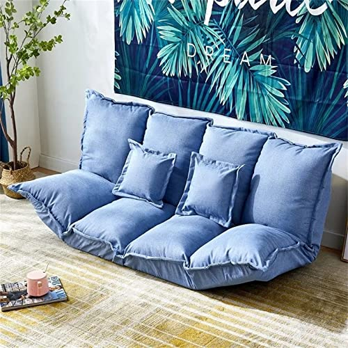 Tatami Lazy Lounge Couch, Doppel-Klappsofa, Boden-Lazy-Sofabett, mehrfach Verstellbarer Liege-Schlafsessel mit 2 Kissen, Heimbüro, Wohnzimmer, Schlafzimmer, Hellblau