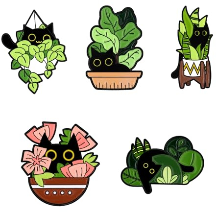 Wekuw Emaille Brosche Pin, 5 Stücke Katzen Emaille Anstecknadel, Schwarze Katzenbrosche, Cartoon Tier Anstecknadel, Anstecknadeln Tier Dekoratives Abzeichen, für Dekorative Revers, Kleidung, Rucksäcke