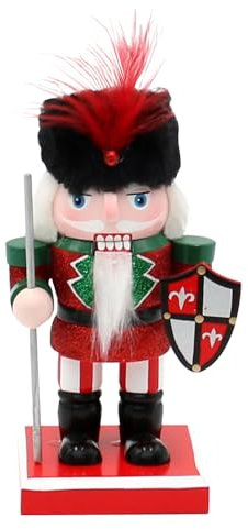 Dekohelden24 ***Holz Nussknacker Soldat in grün, rot und schwarz, L/B/H 9 x 7 x 16 cm