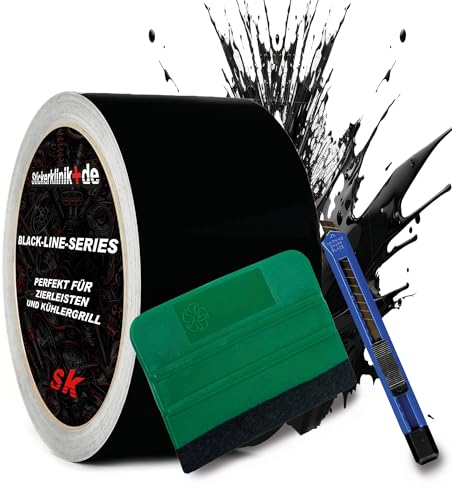 1A Style Sticker Blackline-Serie Zierleisten Folie zum Folieren von Auto Chromleisten Frontgrill 10M Selbstklebend (Schwarz Matt, 50mm Bundle)