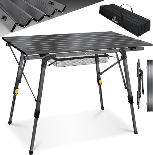KESSER® Campingtisch faltbar Klapptisch mit Aluminiumrahmen Aufrollbare Tischplatte Falttisch klappbar Höhenverstellung 90 x 53cm - bis 30 kg inkl. Tragetasche mit Trageband & Netztasche, Anthrazit
