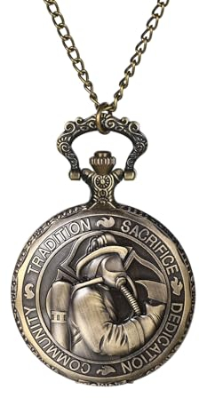 JewelryWe Taschenuhr Herren Feuerwehrmann Bronze: Vintage Analog Quarz Kettenuhr ST Florian Schutzpatron der Feuerwehrleute Feuerwehr Gedenk Uhr mit Halskette Kette Geschenk für Männer